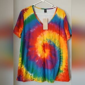 Emery Rose Vibrant Tie-Dye V-Neck Women's Top